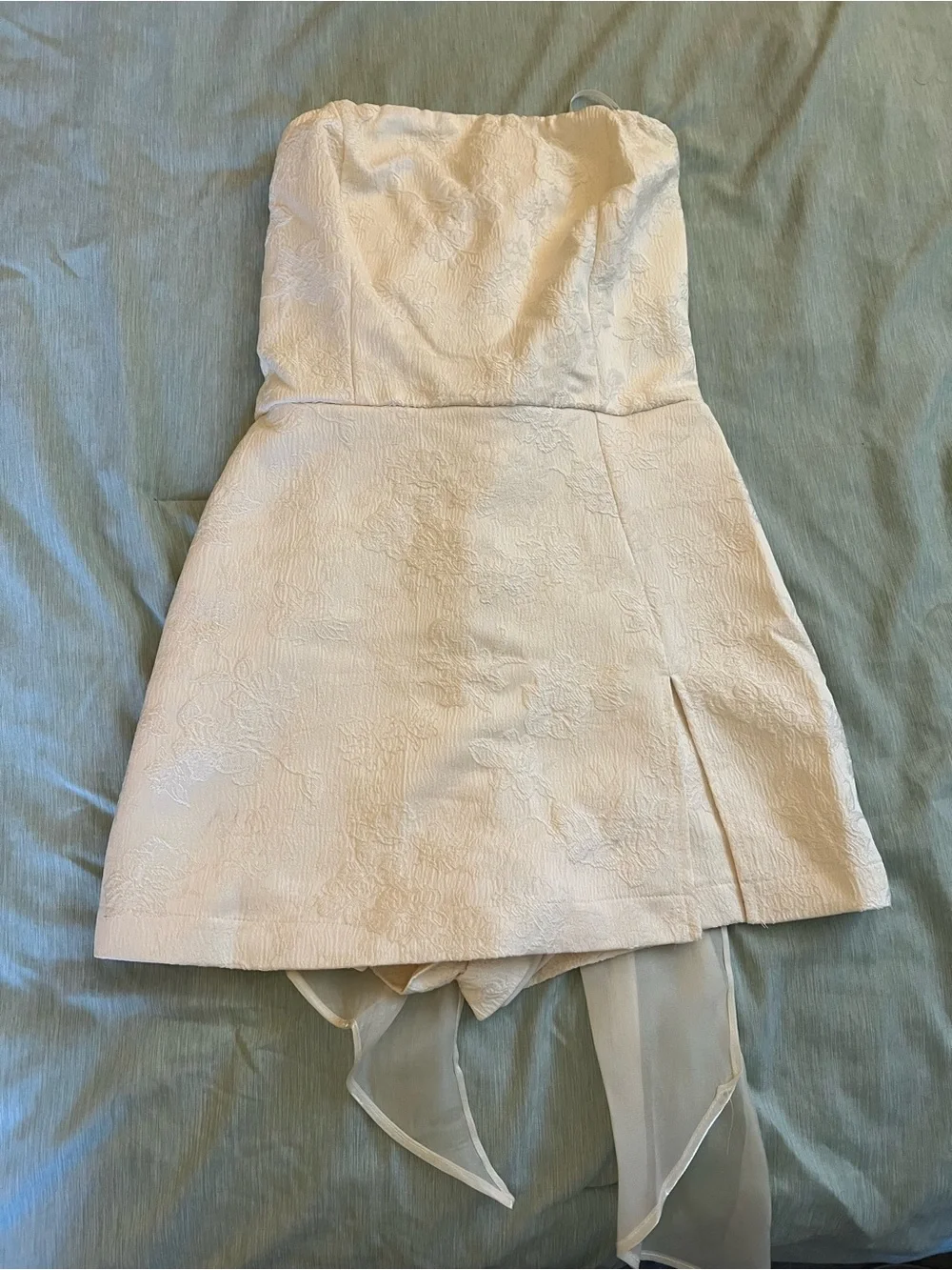 Lulu's Strapless Ivory Jacquard Mini Dress with Shorts - Picture 3 of 11